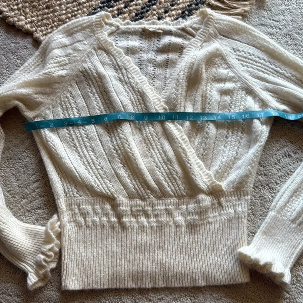 Season Ecru Sweater Knit Faux Wrap Sweater S/M